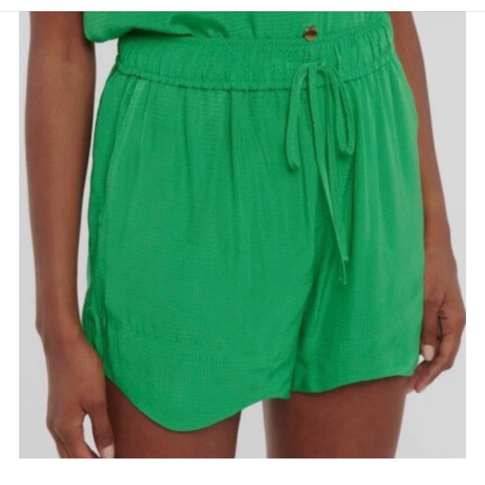 NWOT Ganni Women's Green Ripstop Elastic Waist Shorts Size 32 XS